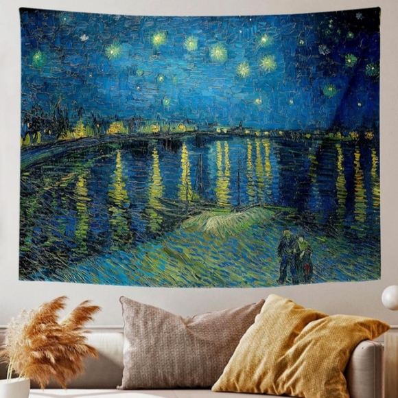 Black Light Starry Night Over the Rhone Vincent Van Gogh Big Wall Tapestry New - Picture 9 of 11